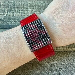 Vintage Swarovski Crystal and Leather Magnetic Cuff Bracelet